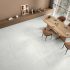 Large format tile floor dining area