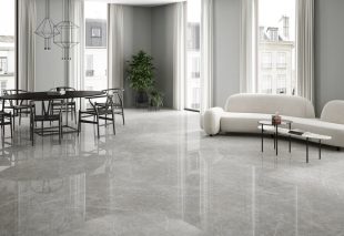 Polished porcelain tile floor dining